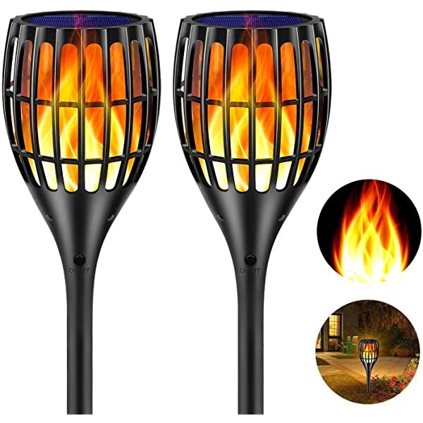 AZIMOM Solar Tiki Torches Solar Flame Lights Waterproof Landscape Lighting Auto On/Off from Dusk to Dawn Security Torch Light for Yard Patio Pathway 2-Pack