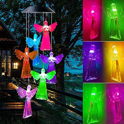 AZIMOM Solar Angel Wind Chimes Solar Powered Angel Wind Chimes Outdoor Patio Lawn Gardening Gifts Festival Decor for Women