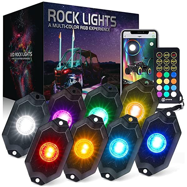 SANLI LED Rock Lights for Trucks Cars, RGBW Rock Lights with Bluetooth & Wireless Remote Controller, Best Rock Lights 8 Pods