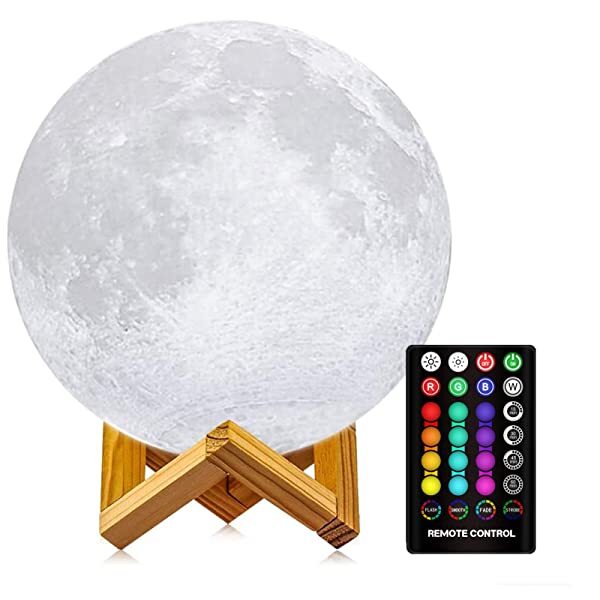 AZIMOM Moon Lamp Light Moonlight 3D Printing Cool White/Warm White with Wood Stand USB Rechargeable Touch Control
