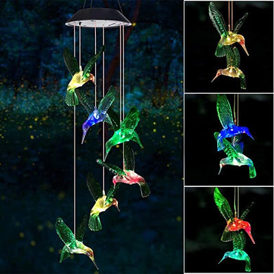 AZIMOM Solar Hummingbird Wind Chimes Hummingbird Chimes as Warm Gifts for Mom, Grandma & Perfect Decoration Lights for Home Garden Yard