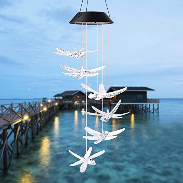 AZIMOM LED Wind Chimes Light Up Wind Chimes Solar Dragonfly Wind Chimes for Decorating Courtyard, Garden, Backyard