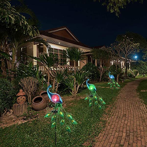 AZIMOM Solar Peacock Lights Solar Powered Peacock Stake Light for Garden Patio Yard Decoration Application