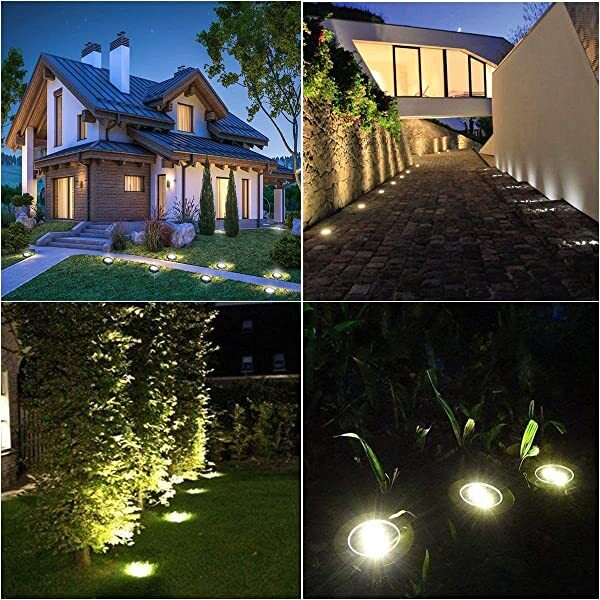 AZIMOM Warm White Outdoor Solar Ground Lights for Garden Waterproof LED Solar Ground Lights Warm White 12-Pack for Yard, Deck, Lawn, Patio, Walkway