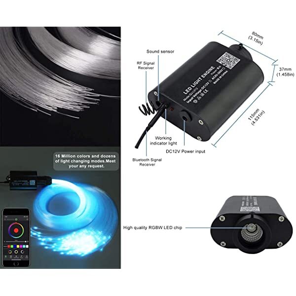 Dimensions for SANLI LED 16W Bluetooth Starlights for Car, RGBW Starlights for Car Kit