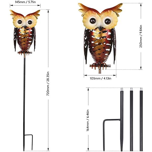 Dimension for AZIMOM Owl Solar Garden Light Solar Owls for Garden Outdoor Owl Lights for Yard Patio Lawn Decorations