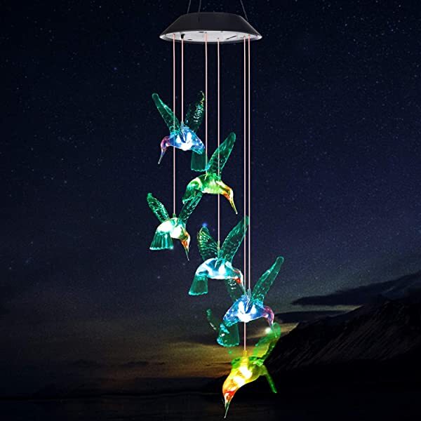 AZIMOM Solar Hummingbird Wind Chimes Hummingbird Chimes as Warm Gifts for Mom, Grandma & Perfect Decoration Lights for Home Garden 