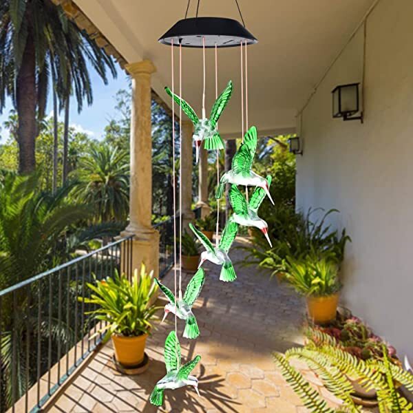 AZIMOM Solar Hummingbird Wind Chimes Hummingbird Chimes as Warm Gifts for Mom, Grandma & Perfect Decoration Lights for Home Yard Patio Backyard