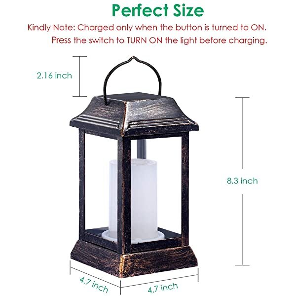 Dimensions for AZIMOM Bronze Hanging Solar Lanterns Solar Garden Lanterns Solar Powered Garden Lantern