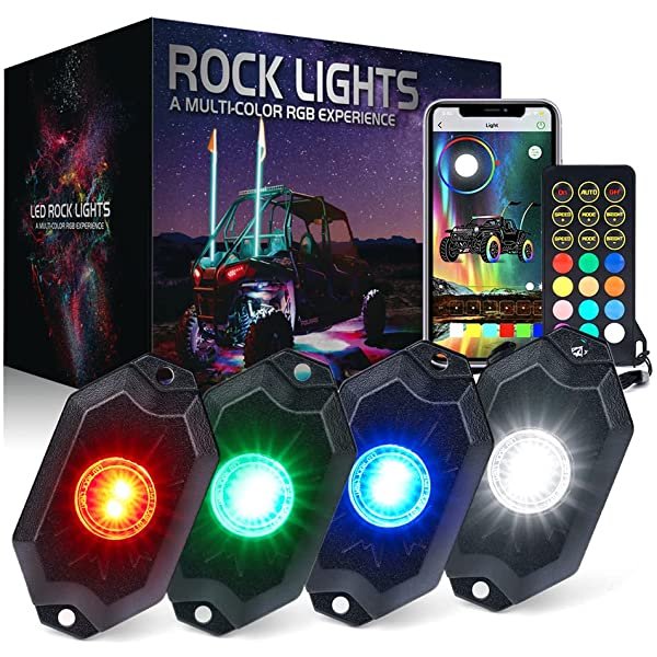 SANLI LED Rock Lights for Trucks Cars, RGBW Rock Lights with Bluetooth & Wireless Remote Controller, Best Rock Lights for Trucks&