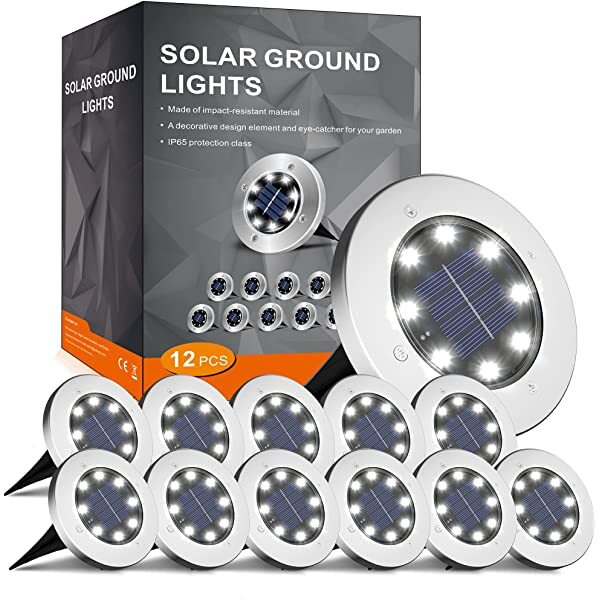 AZIMOM Solar Disk Lights Outdoor Waterproof Inground Solar Disk Lights Cool White 12-Pack 