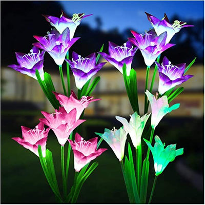 AZIMOM Lily Solar Lights Solar Lily Flower Lights Lily Solar Garden Stake Lights 4-Pack for Garden Patio Yard Pathway Decoration
