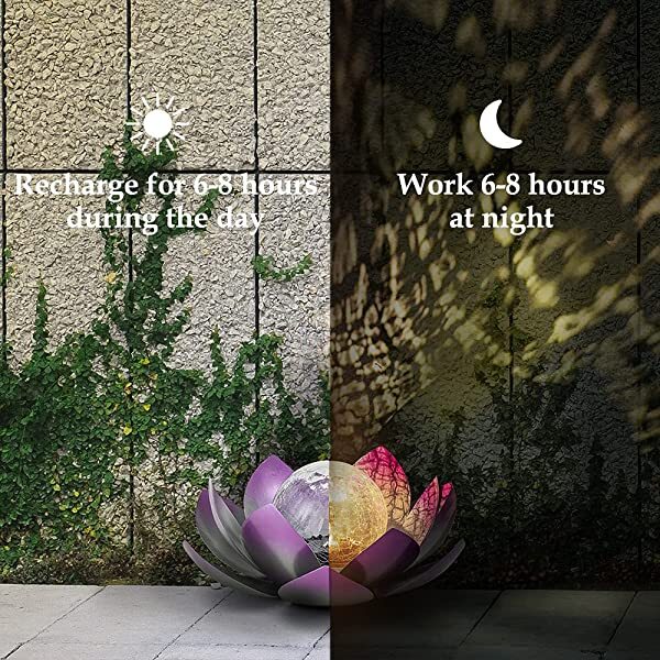 AZIMOM Purple Lotus Solar Light Solar Powered Lotus Flower for Tabletop, Ground, Patio, Lawn, Courtyard Decoration in Night & Day