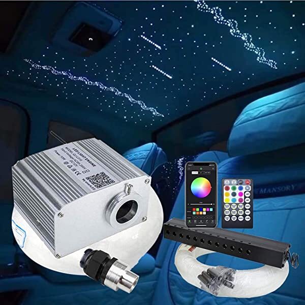 SANLI LED 10W Twinkle RGBW Fiber Optic Star Light in Car, Bluetooth Star Light in Car with Meteor Lighting Kit 