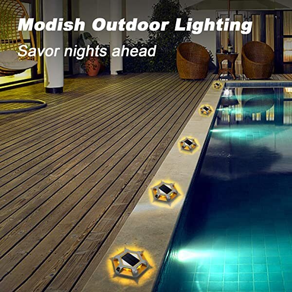 AZIMOM Solar Deck Lights Flush Mount Wireless Solar Decking Lights 4-Pack Warm White for Dock Lighting/Path lighting/Road Marker