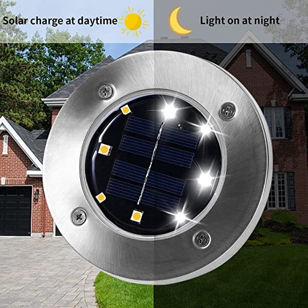 AZIMOM Solar Disk Lights Outdoor Waterproof Inground Solar Disk Lights Cool White in Day & Night