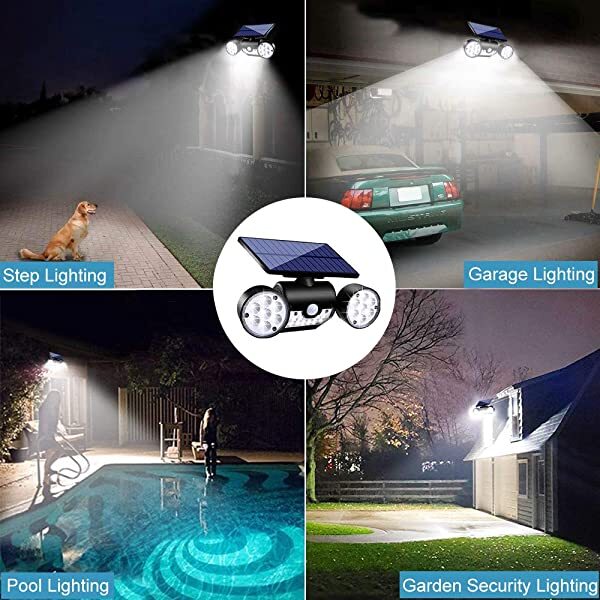 AZIMOM Solar LED Security Light Outdoor Solar Security Lights Dusk to Dawn Cool White 6500K 3pcs Adjustable Heads Waterproof IP65 270° Wide Illumination Applications