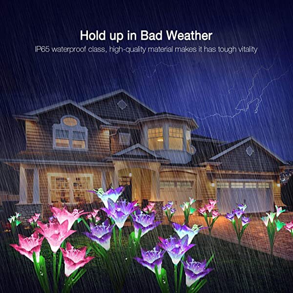 AZIMOM Lily Solar Lights Solar Lily Flower Lights Lily Solar Garden Stake Lights 4-Pack for Garden Patio Yard Pathway in Bad Weather