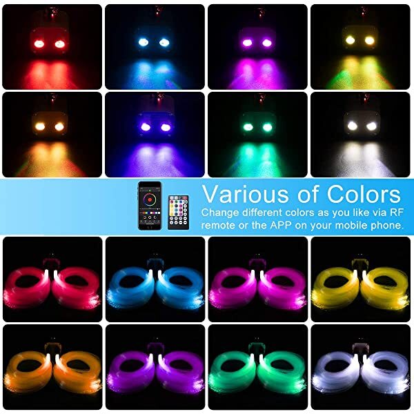 Various Colors for AZIMOM 2*10W Twinkle RGBW Fiber Optic Source with Bluetooth APP/Remote Contorl Sound Activated for Cars, Home Theater Ceiling Stars