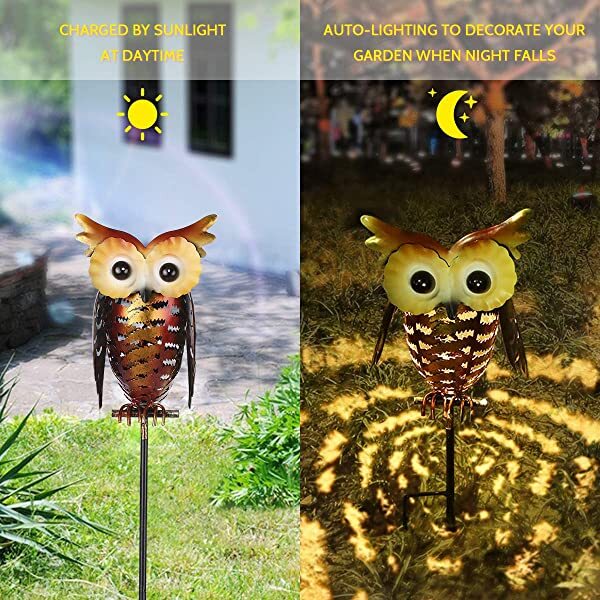 AZIMOM Owl Solar Garden Light Solar Owls for Garden Outdoor Owl Lights for Yard Patio Lawn in Night & Day