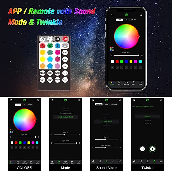 Bluetooth App/Remote Control for SANLI LED 10W Twinkle Star Light for Car, RGBW Star Light for Car