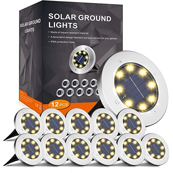 AZIMOM Outdoor Solar Ground Lights for Garden Waterproof LED Solar Ground Lights Warm White 12-Pack