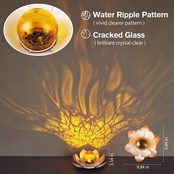 Dimensionf for AZIMOM Orange Lotus Solar Light Solar Powered Lotus Flower for Tabletop, Ground, Patio, Lawn, Courtyard Decoration