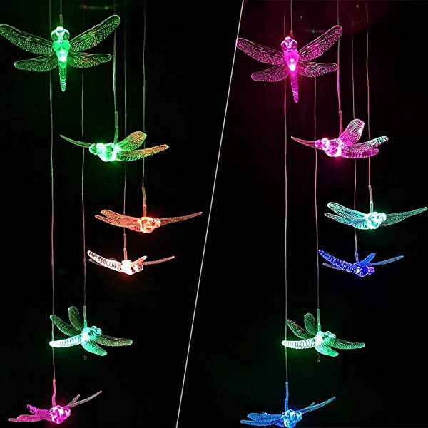 AZIMOM LED Wind Chimes Light Up Wind Chimes Solar Dragonfly Wind Chimes for Decorating Courtyard, Garden, Patio