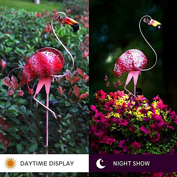 AZIMOM Solar Powered Flamingo Outdoor Lights Pink Solar Flamingo Garden Light for Home Garden Yard Pation Decoration In Day & Night