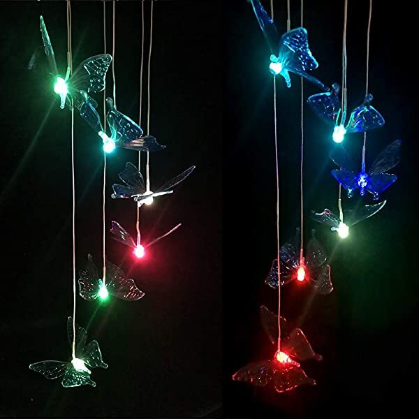 AZIMOM Solar Powered Butterfly Wind Chimes Butterfly Solar Wind Chimes Hanging Solar Wind Chimes