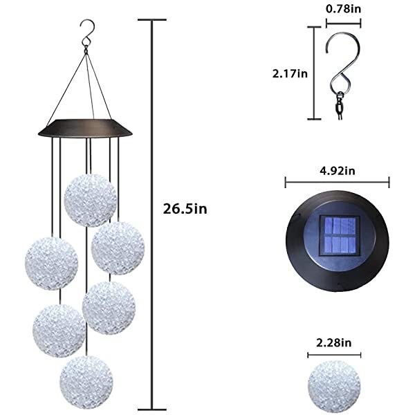 Dimensons for AZIMOM Solar Ball Wind Chimes Solar Powered Crystal Ball Wind Chimes as Warm Gifts for Girlfriend, Lovers & Family