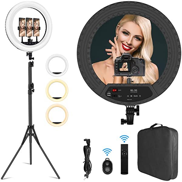 AZIMOM 45cm 18 Inch Ring Light with Phone Holder & Tripod Stand for TikTok, Youtube, Zoom Calls, Streaming, Video Conferencing & Makeup