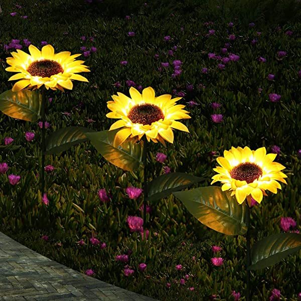 AZIMOM Solar Sunflower Light Solar Powered Sunflower Garden Light for Patio, Porch, Backyard 3-Pack