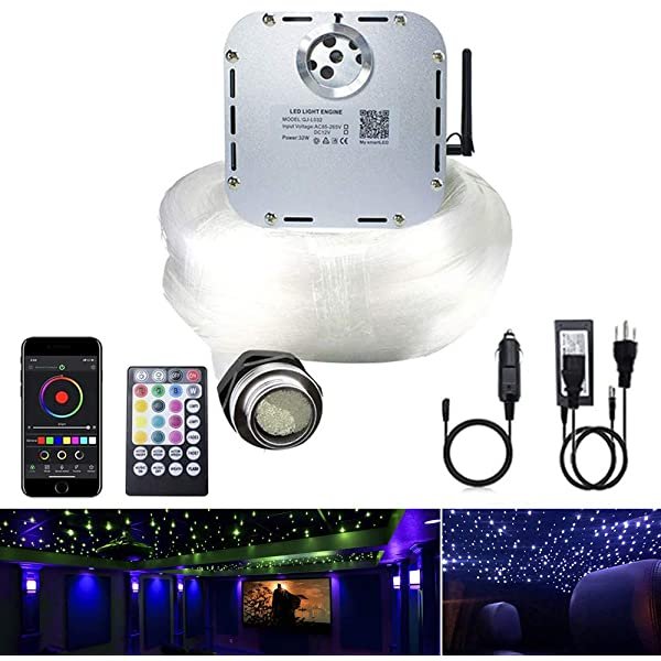 SANLI LED 32W Twinkle Fiber Optic Starlight Ceiling with Wireless Remote Controller, RGBW Starlight Ceiling Kit Package