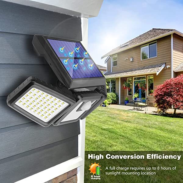 AZIMOM Solar Security Light with Motion Sensor Solar Powered Security Lights 3 Adjustable Heads 128 LEDs Cool White 6500K IP65 270° Wide Illumination 2-Pack Applications