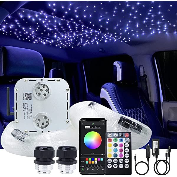 SANLI LED 2*16W RGBW Starlight Headliner Kit with App Control, Twinkle Starlight Headliner Kit with Music Mode with 1110Pcs Fiber Strands for Car Truck & SUV Roof Ceilings