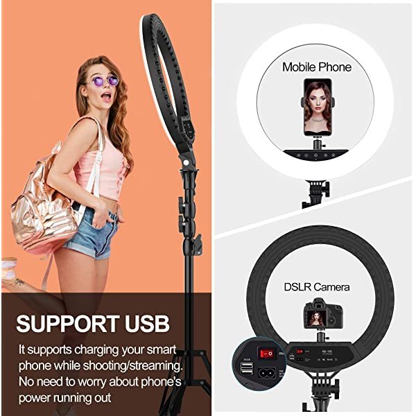 45cm 18 Inch LED Ring Light with Phone Holder & Tripod Stand for TikTok, Youtube, Zoom Calls, Streaming, Video Conferencing & Makeup