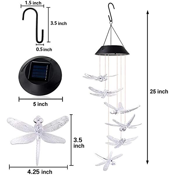 Dimensions for AZIMOM LED Wind Chimes Light Up Wind Chimes Solar Dragonfly Wind Chimes