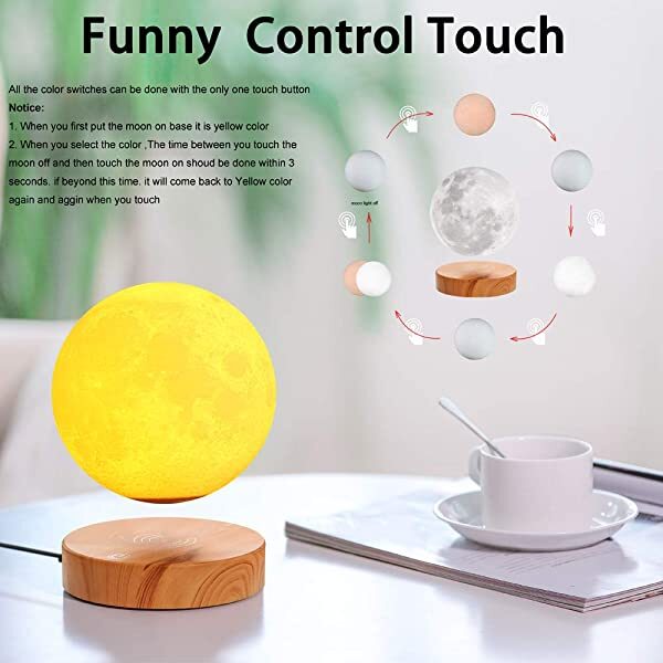 AZIMOM Levitating Moon lamp Magnetic Moon Lamp Spinning in Air Freely 3 Colors & Dimmable Modes Warm White