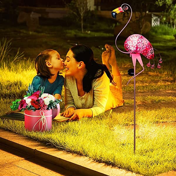 AZIMOM Solar Powered Flamingo Outdoor Lights Pink Solar Flamingo Garden Light in Home Garden Yard Pation Decoration