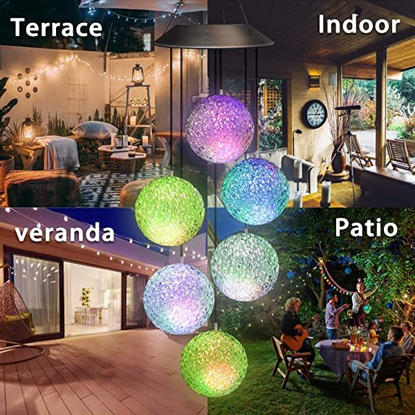AZIMOM Solar Ball Wind Chimes Solar Powered Crystal Ball Wind Chimes as Warm Gifts for Girlfriend, Lovers & Family