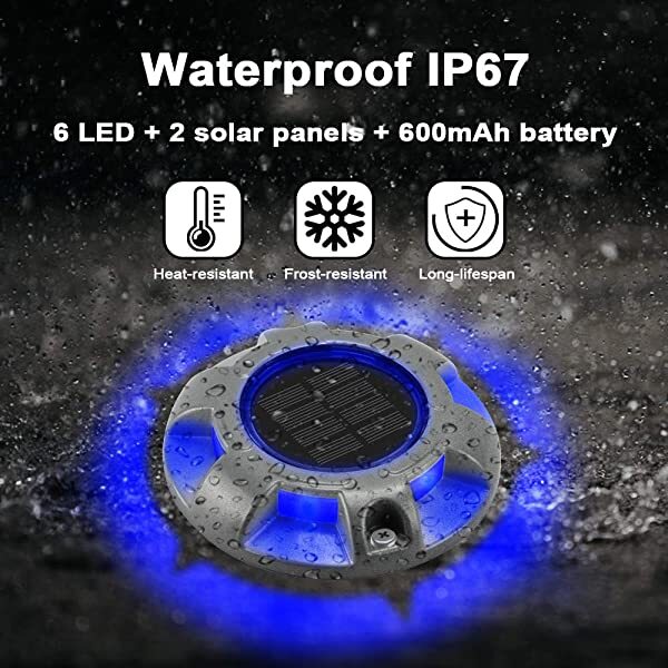 AZIMOM Waterproof Solar Walkway Lights Solar-Powered Wireless LED Deck Lights 8-Pack Blue for Dock Lighting/Path lighting/Road Marker