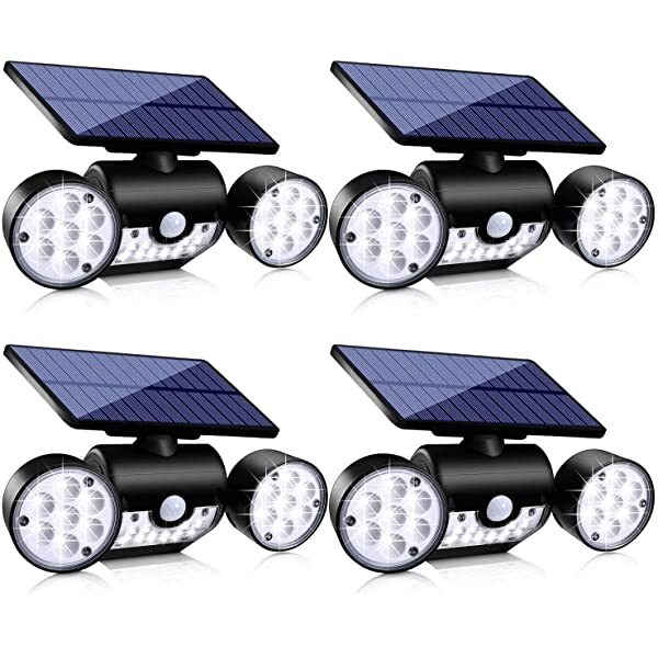 AZIMOM Solar LED Security Light Outdoor Solar Security Lights Dusk to Dawn Cool White 6500K 3pcs Adjustable Heads Waterproof IP65 270° Wide Illumination 4-Pack