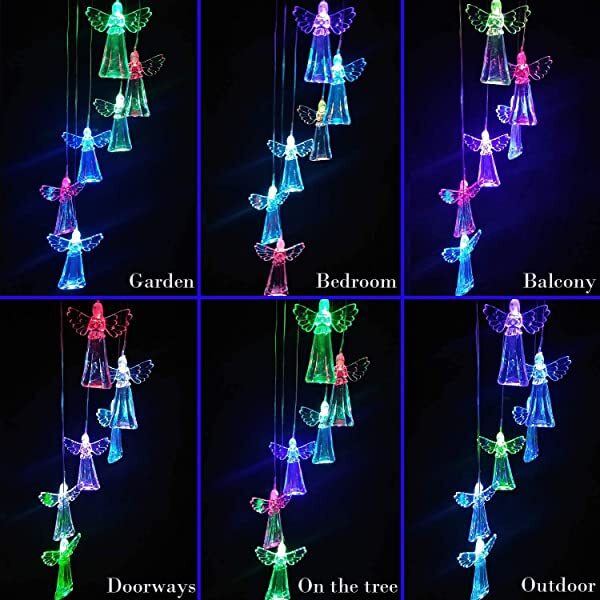 AZIMOM Solar Angel Wind Chimes Solar Powered Angel Wind Chimes Outdoor Patio Lawn Gardening Gifts Festival Decor for Women