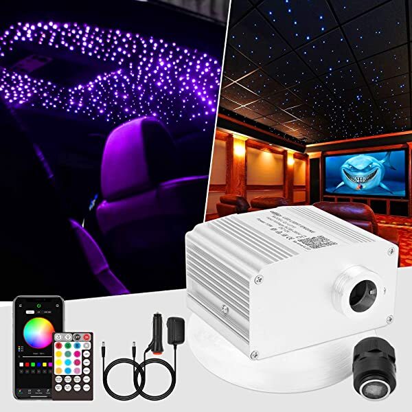 AZIMOM 10W Twinkle RGBW LED Car Roof Star Lights Bluetooth APP/Remote Control Music Mode with Fiber Optc Cables