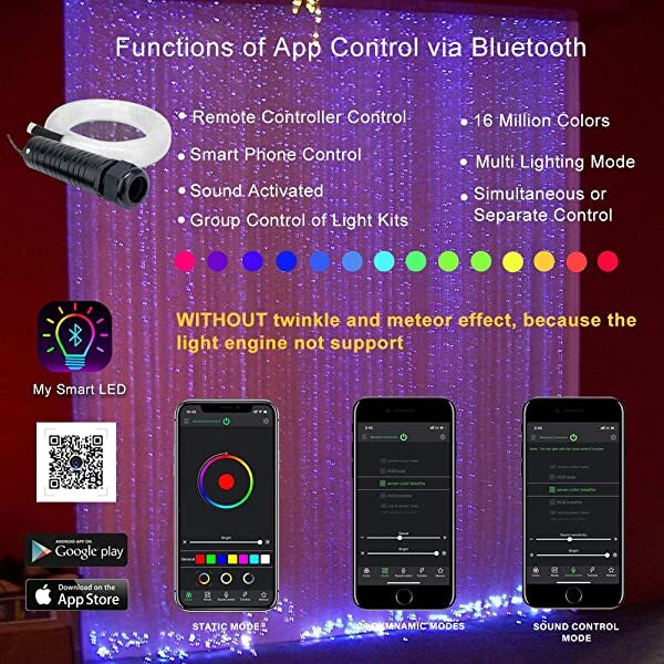 SANLI LED 6W RGB Fiber Optic Curtain Lights Bluetooth APP/Remote Control Music Mode with Twinkle Fiber Optic Bundle